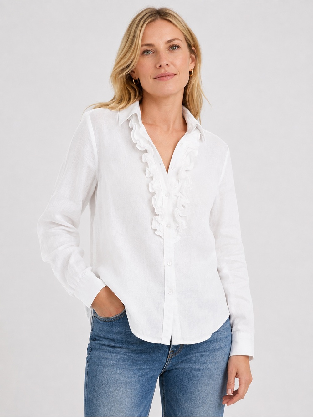 American Living Ruffled 100% Linen Blouse size L